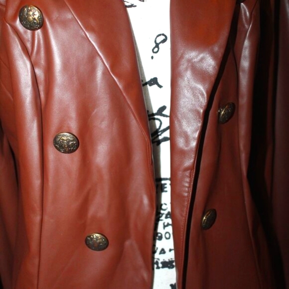 Ashley Stweart Brown Fau Leather Jacket Size 10/12 NWT - Picture 3 of 8